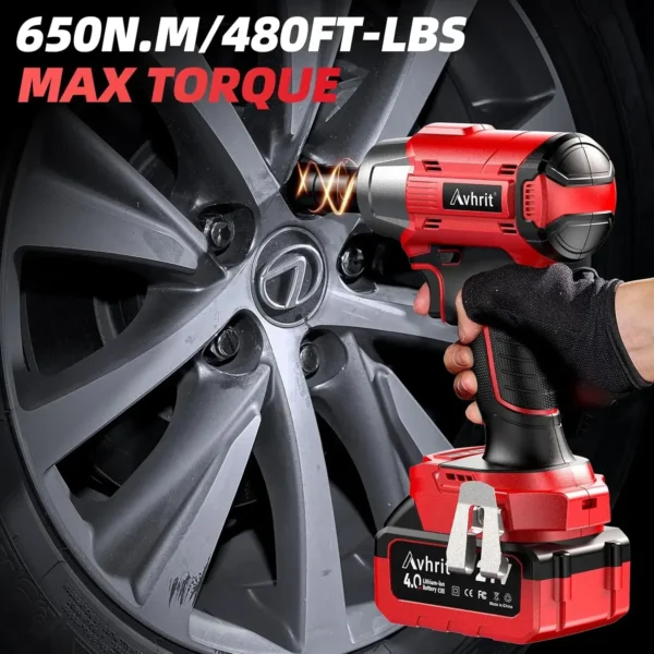 1/2 Inch Brushless Cordless Impact Wrench 480Ft-lbs|3300RPM High Torque with 2x4000mAh Batteries&4 Sockets for Car Repair,Home - Image 2