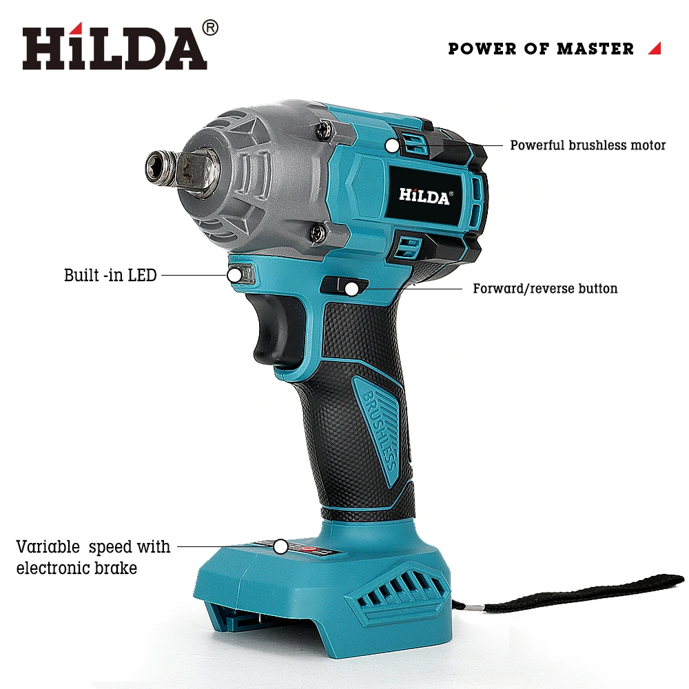HILDA 1/2" Rechargeable Cordless Impact Wrench 500N.m Brushless Impact Wrench Charger For Makita Battery Car Truck Home - Image 6