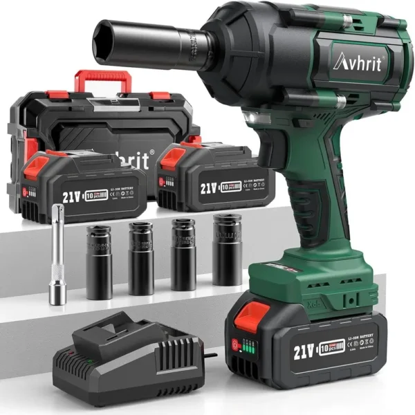 AVHRIT 1/2"Brushless Impact Wrench 1000Nm(738Ft-lbs) w/ 2x5.0Ah Battery Kit-Cordless High Torque Gun for Auto/Heavy-Duty (AT450)