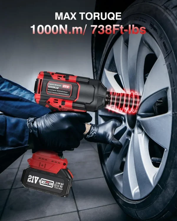 1/2" 1000Nm(738ft-lbs) Cordless Impact Wrench w/2×4.0Ah Li-ion Battery & Fast Charger|4 Sockets Kit for Truck/RV/Car Maintenance - Image 2