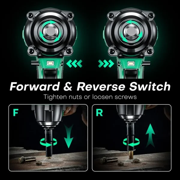 Cordless mpact Wrench1/2"with400ft-lb MaxTorque,3000RPM, 20V Electric Impact Wrench with11Hour Fast Charger &2 x 3000mAh Battery - Image 5