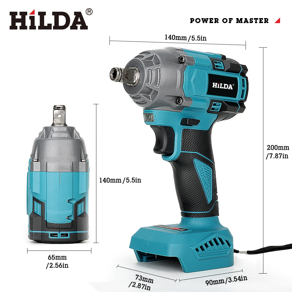 HILDA 1/2" Rechargeable Cordless Impact Wrench 500N.m Brushless Impact Wrench Charger For Makita Battery Car Truck Home - Image 4