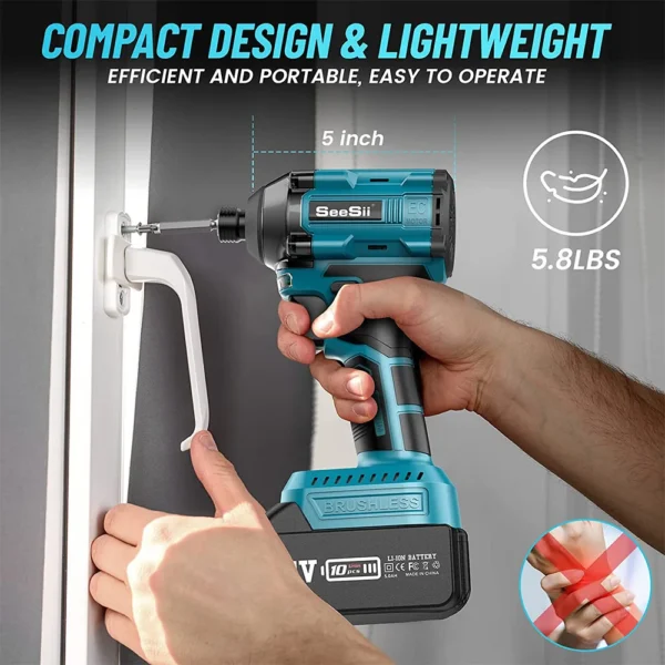 SEESII Brushless Electric Screwdriver Drill Cordless Variable Speed 250NM Impact Driver Power Tools For Makita 18v Battery - Image 4