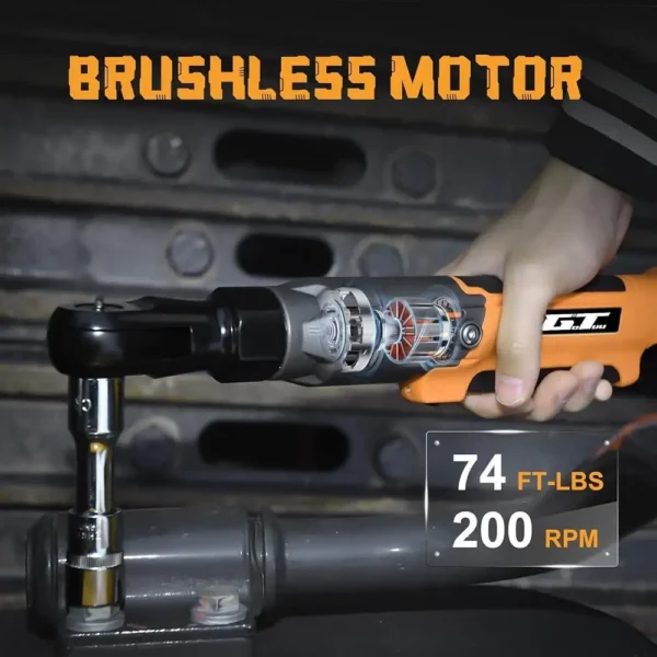 3/8" Cordless Ratchet Wrench Compatible with 20V MAX 74Ft-Lbs Torque 200 RPM Electric Tool Kit with Adapters and Sockets - Image 3