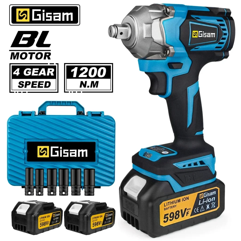 Gisam 1200NM Brushless Electric Impact Wrench 1/2 inch High Torque Cordless Electric Wrench Tools For Makita 18V Battery Pin