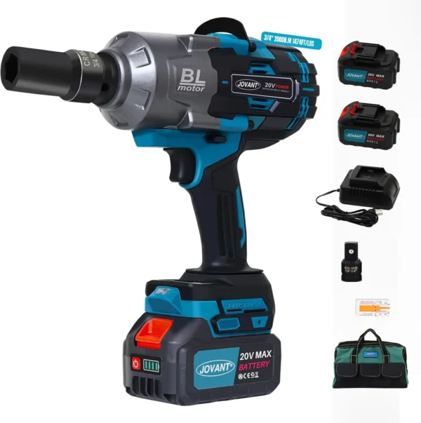 Cordless Impact Wrench Kit, 20V MAX 3/4 Impact Gun, 1474Ft-lbs(2000N.m) Brushless Impact Wrenches, Power Wrench with 6-Mode Spee