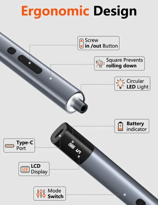 JIZHOU Set, Small Electric Precision Screwdriver with 5 Torque Levels, Max 0.75N.m, 500mAh Battery, 50-in-1 Cordless Power Screw - Image 2