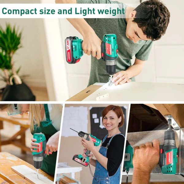HYCHIKA Cordless Electric Screwdriver with Storage Bag LED Light 2.0 Ah Battery with Fast Charger for Wood Drilling Power Tool - Image 5
