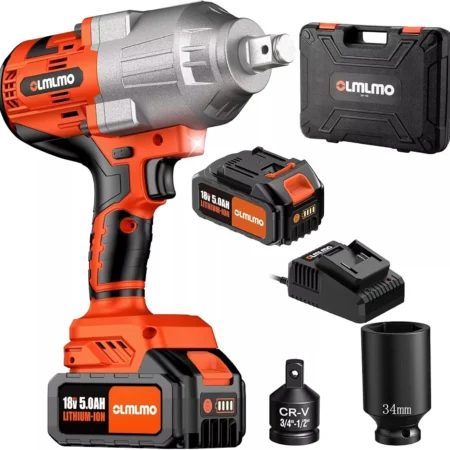 1600N.m/1200Ft Pounds Cordless Impact Wrench 3/4" Brushless Wrench Gun 5.0 Ah Battery Electric Impact Driver Heavy Duty
