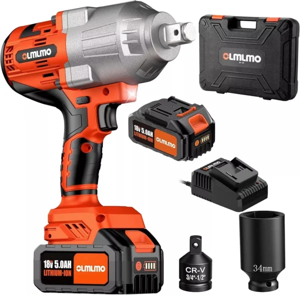 1600N.m/1200Ft Pounds Cordless Impact Wrench 3/4" Brushless Wrench Gun 5.0 Ah Battery Electric Impact Driver Heavy Duty
