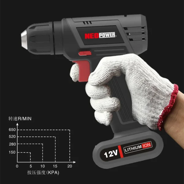 Mini Cordless Drill Driver,12V Electric Screwdriver Tool+LED Work Light,High Torque 45N.m,3/8Inch Keyless Chuck,18+1 - Image 4