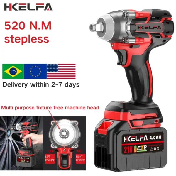 HKELFA 520N.M Brushless Electric Impact Wrench Cordless Electric Wrench 1/2 inch for Makita 21V Battery Screwdriver Power Tools