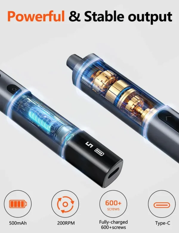JIZHOU Set, Small Electric Precision Screwdriver with 5 Torque Levels, Max 0.75N.m, 500mAh Battery, 50-in-1 Cordless Power Screw - Image 5