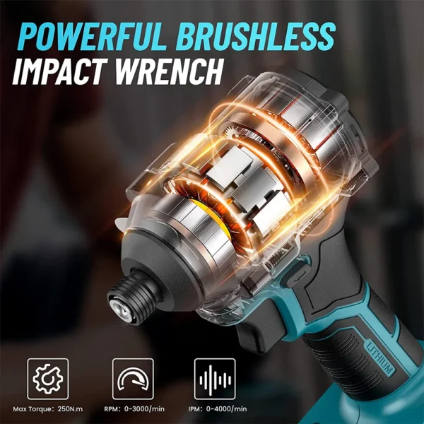 SEESII Brushless Electric Screwdriver Drill Cordless Variable Speed 250NM Impact Driver Power Tools For Makita 18v Battery - Image 3