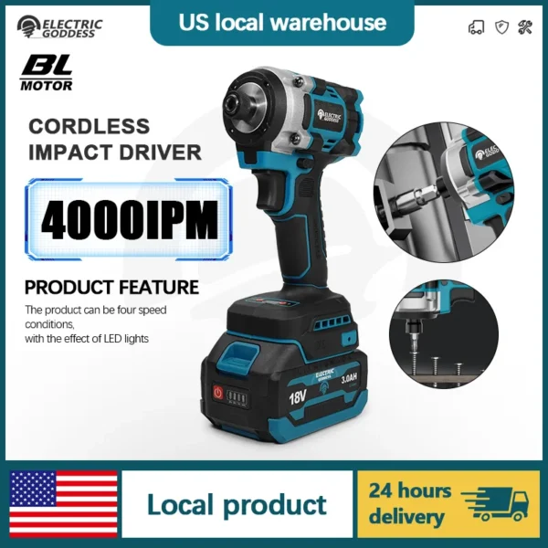 EGOD Brushless Electric Battery Wrench 230N.M Screwdriver Impact Driver Rechargeable 4 Gears Power Tool for Makita 18V Battery