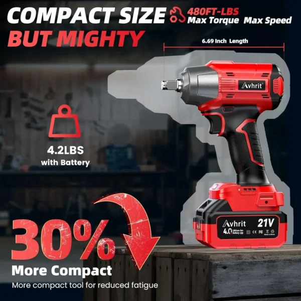 1/2 Inch Brushless Cordless Impact Wrench 480Ft-lbs|3300RPM High Torque with 2x4000mAh Batteries&4 Sockets for Car Repair,Home - Image 5