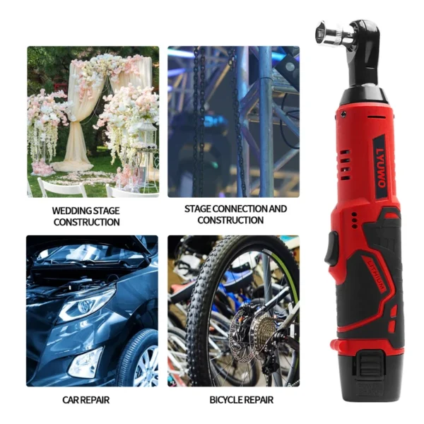 LYUWO 3/8 Rechargeable Electric , Ratchet Set, Angle Drill, Screwdriver To Remove Screw Nut, Automobile Maintenance Tool 2 Batte - Image 3