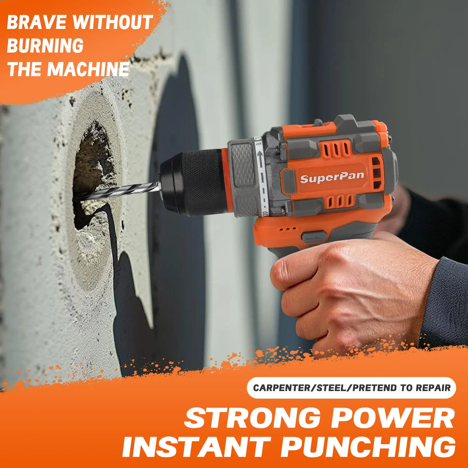 Superpan Brushless Motor Cordless Impact Drill Electric Screwdriver Electric Hammer Hand 10MM Lithium-Ion Battery Power Tools