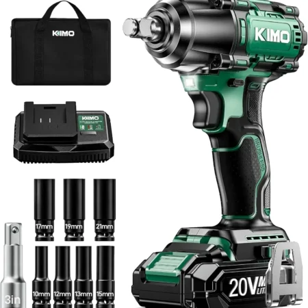 Cordless mpact Wrench1/2"with400ft-lb MaxTorque,3000RPM, 20V Electric Impact Wrench with11Hour Fast Charger &2 x 3000mAh Battery