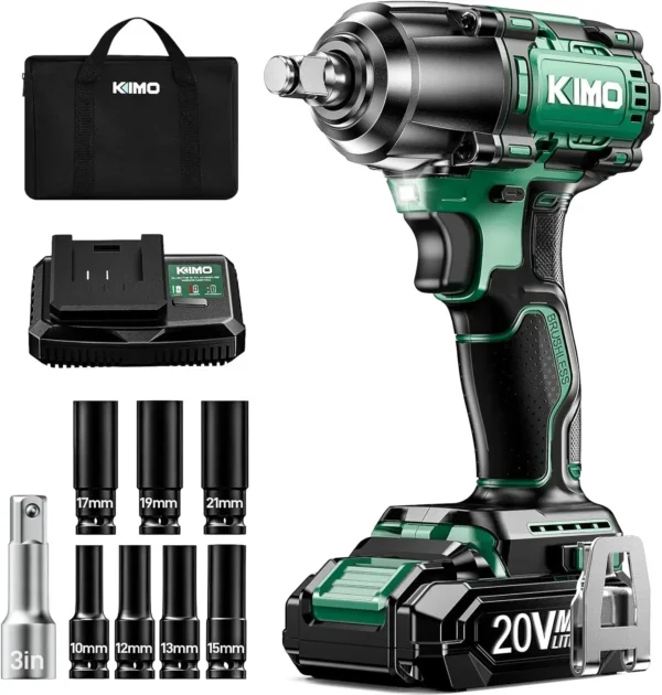 Cordless mpact Wrench1/2"with400ft-lb MaxTorque,3000RPM, 20V Electric Impact Wrench with11Hour Fast Charger &2 x 3000mAh Battery