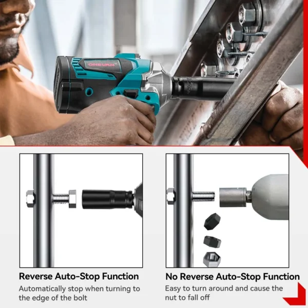 ONEVAN 1200N.M Brushless Electric Impact Wrench 3 Funtion 1/2" Cordless Screwdriver Electric Drill for BL1840B BL1850 18V Batter - Image 3