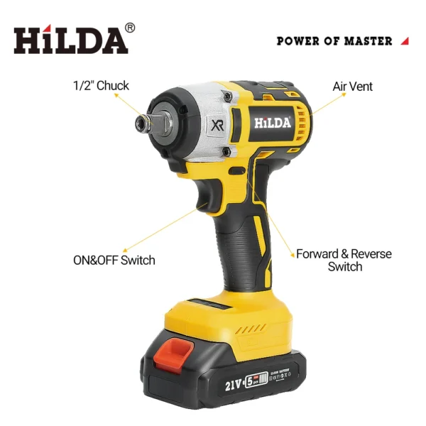 HILDA 21V Cordless Impact Wrench Two Li-ion Battery Fast Charger Tool Bag Power Impact Driver for Car Home - Image 2