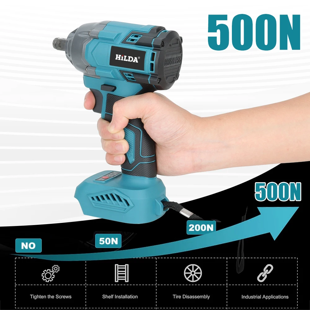 HILDA 1/2" Rechargeable Cordless Impact Wrench 500N.m Brushless Impact Wrench Charger For Makita Battery Car Truck Home - Image 2