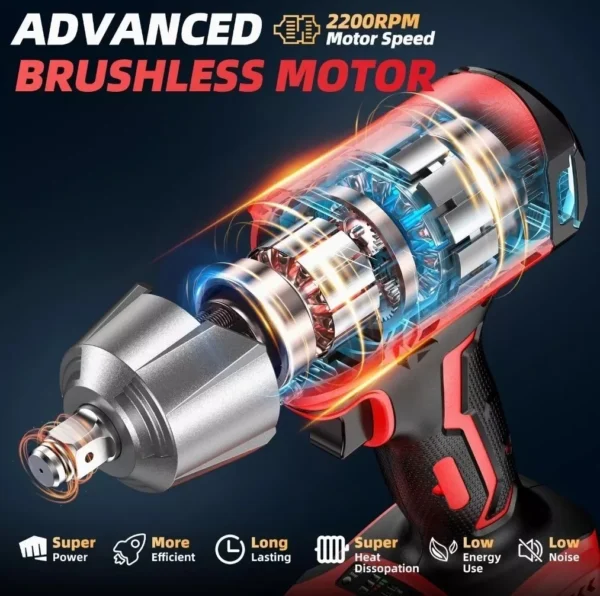 AVHRIT Cordless Impact Wrench 650Nm Electric Drill Impact Wrench Brushless Impact Gun 1/2"Driver Car Tyre Wheel Power Tool Sets - Image 4