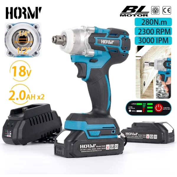 1/2 1/4 inch Brushless Cordless Electric Impact Wrench Screwdriver Two-Speed Adjustment Power Tool 280N.m For Makita 18V Battery
