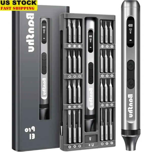 52 in 1 Mini Electric Screwdriver Set with Magnetic Bits Pry Bar Tweezer LED Light Precision Repair Tool Electronics