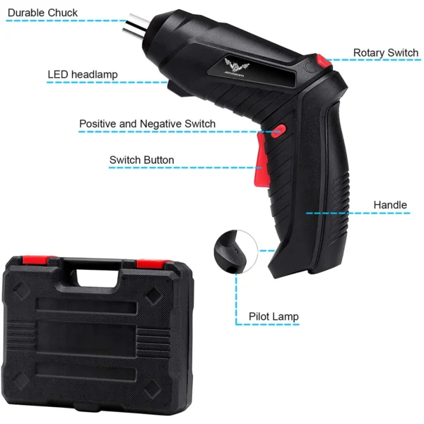 47 in 1 Cordless Electric Screwdriver Bits Set Rechargeable Torque Electric Rotatable Drill for Home Improvement DIY Project - Image 4