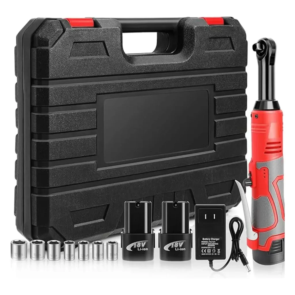 Extended Cordless Ratchet Wrench Electric Wrenches Set 3/8"18V 45ft-Lbs 400RPM Power, 2 Battery 2.0Ah Lithium-Lon, 7 Sockets(10/