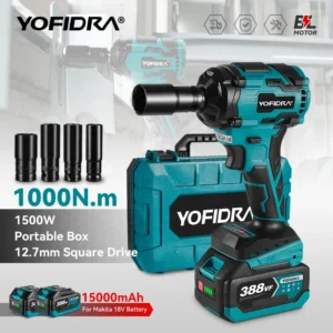 YOFIDRA 1500W 1000N.M Brushless Electric Impact Wrench 1/2 Cordless Screwdriver Drill Socket Set for 21V 18V Battery