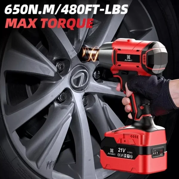 AVHRIT Cordless Impact Wrench 650Nm Electric Drill Impact Wrench Brushless Impact Gun 1/2"Driver Car Tyre Wheel Power Tool Sets - Image 3