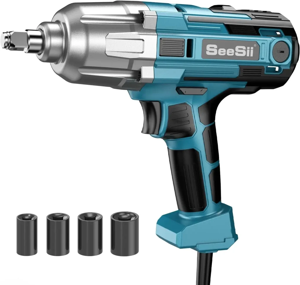 Seesii Electric Impact Wrench Corded 368Ft-lbs(500N.m) Torque 1/2 inch Impact Gun 8Amp Cord, 4 Sockets for Car Tire and Home DIY