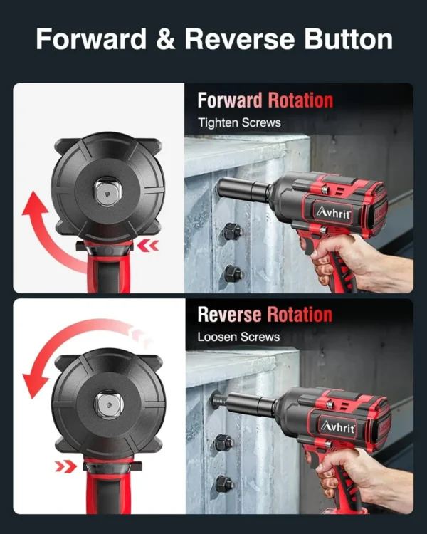 1/2" 1000Nm(738ft-lbs) Cordless Impact Wrench w/2×4.0Ah Li-ion Battery & Fast Charger|4 Sockets Kit for Truck/RV/Car Maintenance - Image 6