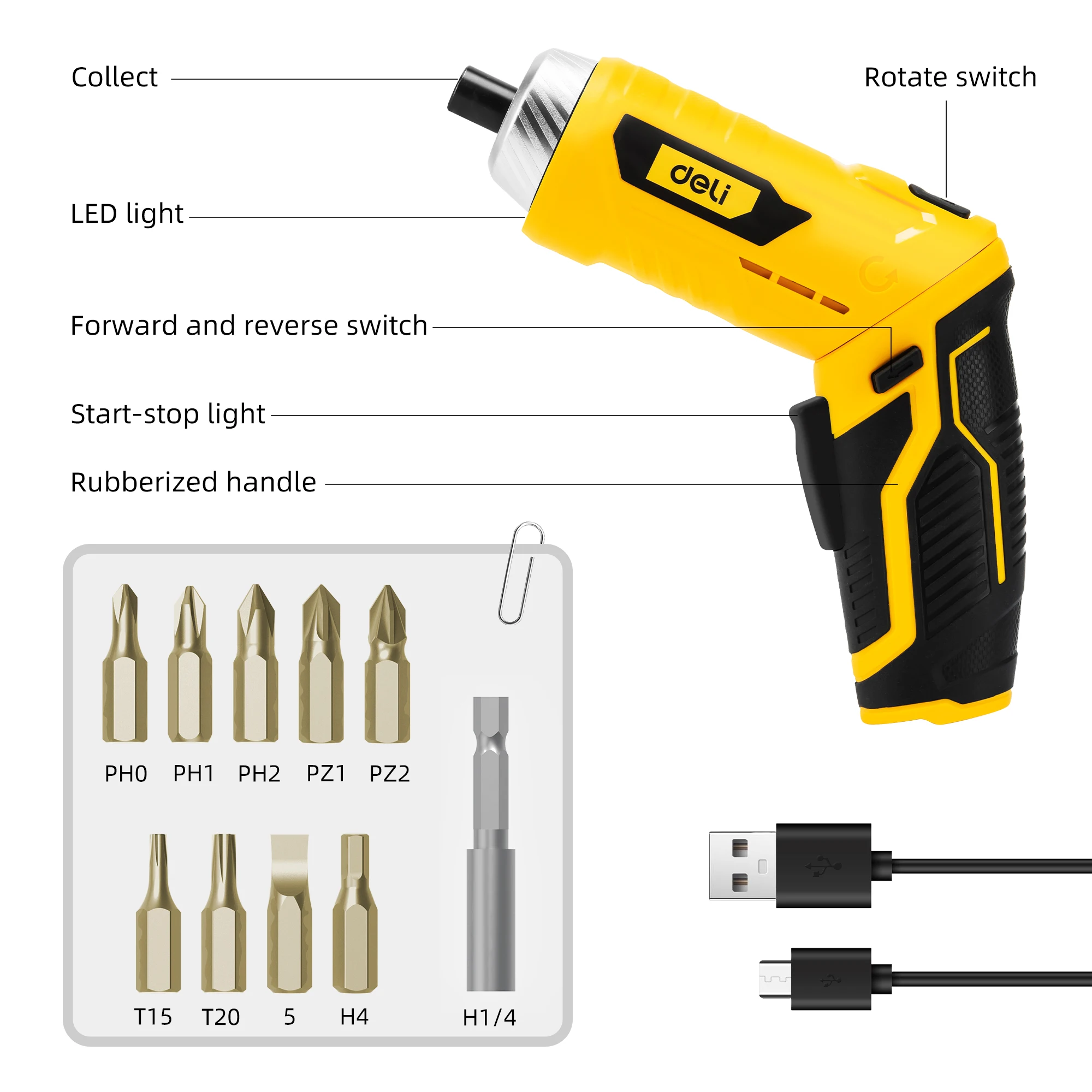 Deli 11pcs 3.6V USB Small Power Electric Screwdriver Set,Compact and Powerful Tool for Precision Fastening,Ideal for DIY - Image 5