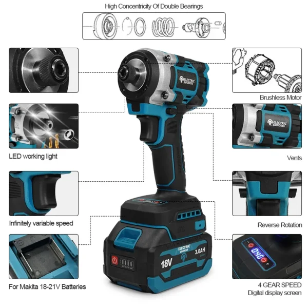 EGOD Brushless Electric Battery Wrench 230N.M Screwdriver Impact Driver Rechargeable 4 Gears Power Tool for Makita 18V Battery - Image 4