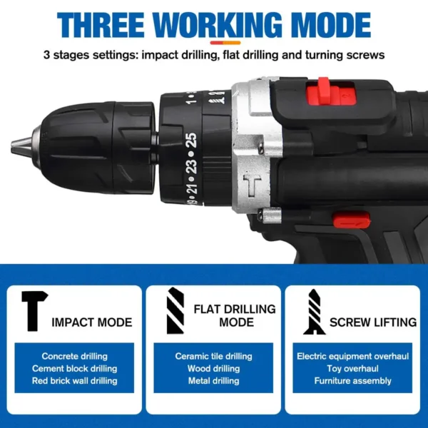 25+3 Torque Cordless Drill Electric Screwdriver Rechargeable Electric Drill Lithium-Ion Battery 2 Speed DIY Driver Power Tools - Image 4
