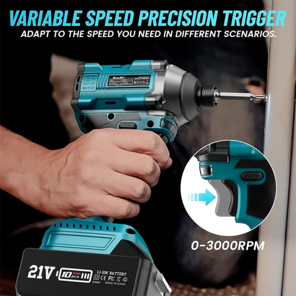 SEESII Brushless Electric Screwdriver Drill Cordless Variable Speed 250NM Impact Driver Power Tools For Makita 18v Battery - Image 5