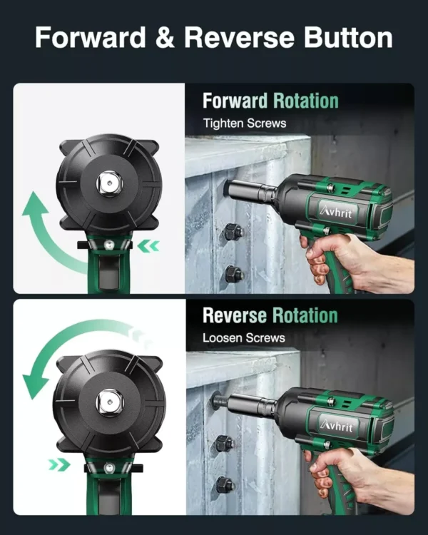 AVHRIT 1/2"Brushless Impact Wrench 1000Nm(738Ft-lbs) w/ 2x5.0Ah Battery Kit-Cordless High Torque Gun for Auto/Heavy-Duty (AT450) - Image 6