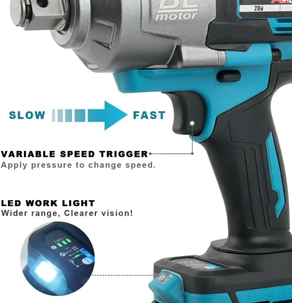 Cordless Impact Wrench 3/4'' Brushless High Torque 1475 Ft-lbs (2000 N.m) Heavy-duty Impact Wrench with 2 x 6.0A Battery, Fast C - Image 5