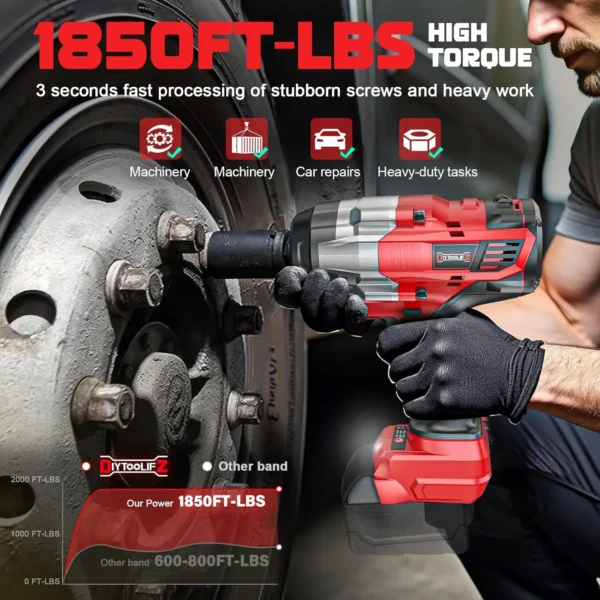 3/4" Impact Wrench for Milwaukee 18V Battery: 1850FT-LBS(2500N.m) High Torque Impact Driver, 4-Speed Heavy Duty Cordless Impact - Image 5