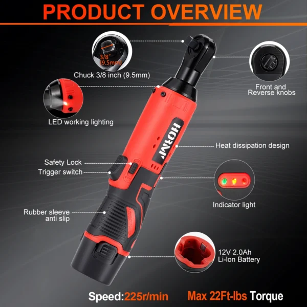 12V Cordless Electric Screwdriver Wrench 3/8 Inch Right Angle Ratchet Wrench Impact Drill Removal Screw Nut Car Repair Tool - Image 3