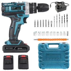 Practical 21V cordless electric drill electric screwdriver, mini wireless power drive, with 2 lithium-ion batteries, home DIY wi