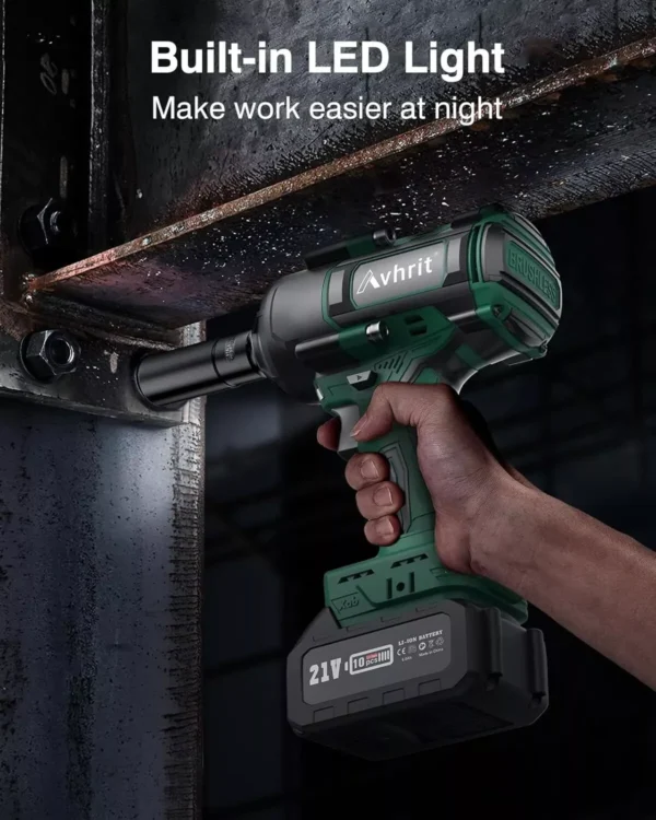 AVHRIT 1/2"Brushless Impact Wrench 1000Nm(738Ft-lbs) w/ 2x5.0Ah Battery Kit-Cordless High Torque Gun for Auto/Heavy-Duty (AT450) - Image 5