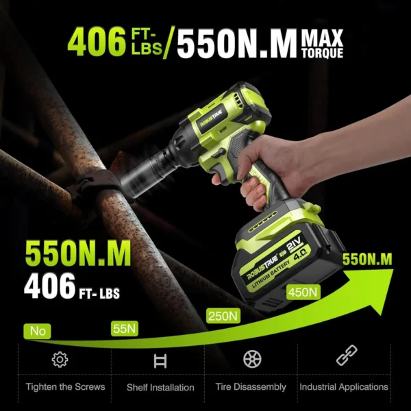 Brushless 550N.M Electric Impact Wrench 2800RPM 1/2 Inch Cordless Torque Wrench Screwdriver Power Tool For Makita 21V Battery - Image 2
