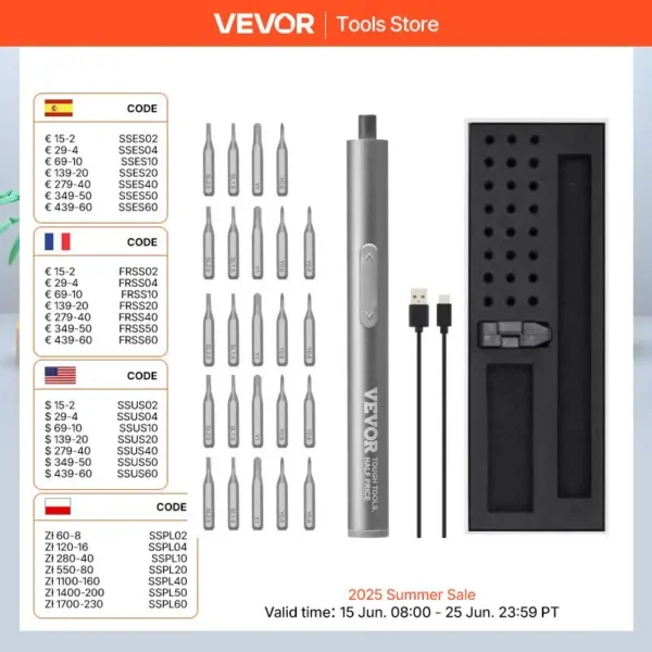 VEVOR 4V 350mAh Mini Electric Screwdriver Cordless Drill Precision Screwdriver Set with 24 S2-steel Bits Manual Electric Torque