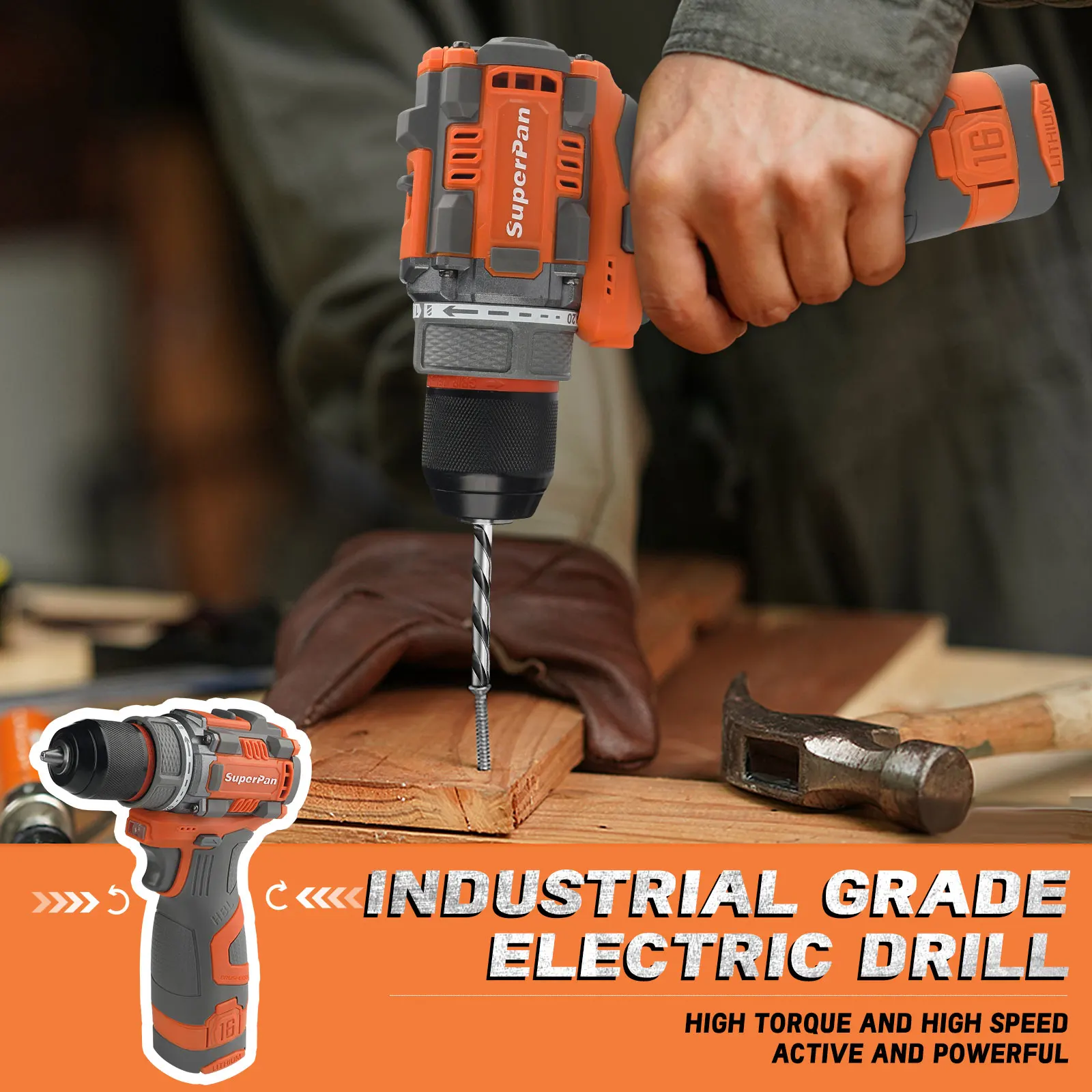 Superpan Brushless Motor Cordless Impact Drill Electric Screwdriver Electric Hammer Hand 10MM Lithium-Ion Battery Power Tools - Image 2