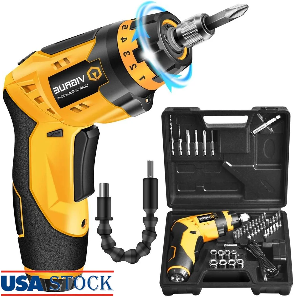 Cordless Electric Screwdriver Set with 45 Accessories 7 Torque Settings Battery Indicator Drill Driver Furniture Assembly
